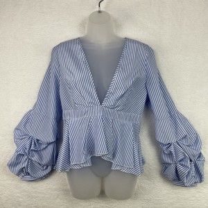 Miss LiLi Women's Size "L" Puffed Sleeve/ Striped Blouse NWT *Free Ship*